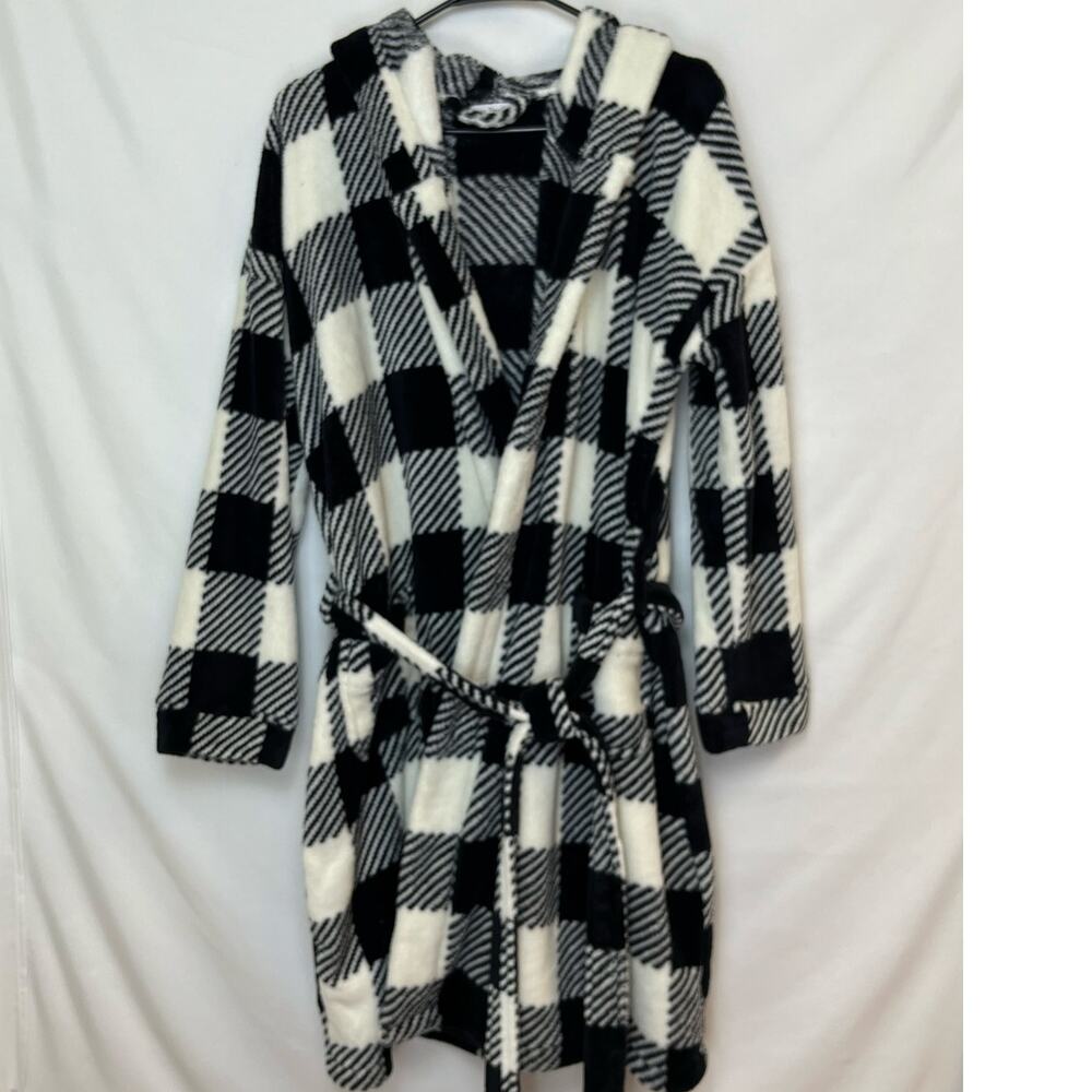 Vera Bradley Women's L/XL Black White Buffalo Check Robe with Tie – Cozy Lounge
